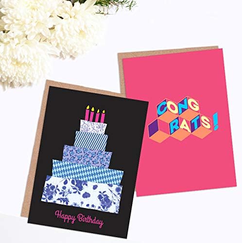 Wee Blue Coo Geometric Bright Bold Quirky Love All Occasions Various Assorted Blank Greeting Cards With Envelopes includes Birthday Congratulations Thank You Pack of 6 - Image 4
