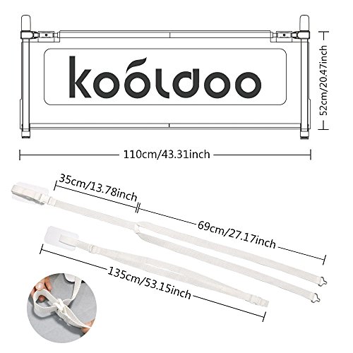 KOOLDOO 43" Vertical Lift Toddlers Safety Bed Rail Children Bed Guard with NBR Foam Include 1Pc Seat Belt (White)