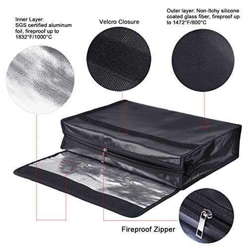 SPLF Fireproof and Waterproof Document Bag, Fire Proof Safe Box for Important Document Organizer Storage, Messenger Bag Briefcase with Zipper Shoulder Strap for Men & Women, Black