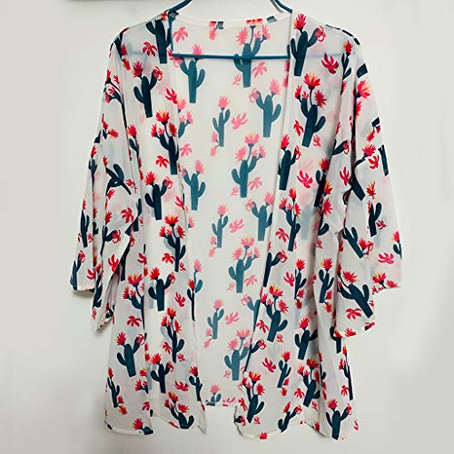 HTDBKDBK Kimono Cardigan for Women Women Tops Summer Cactus Print Flare Sleeve Half Sleeved Cardigan Tops White