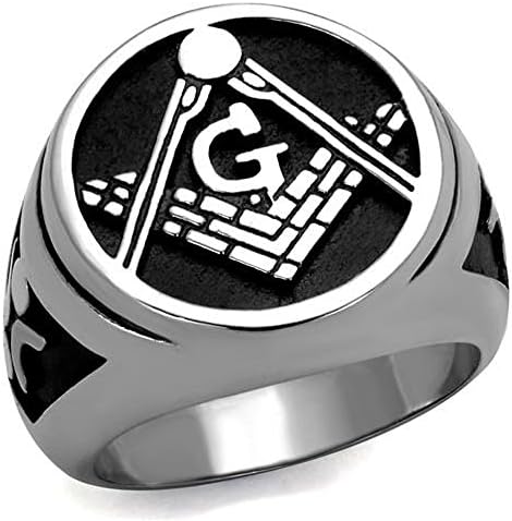 Vip Jewelry Co Men's Silver Stainless Steel Masonic Freemason Ring Band Size 8,9,10,11,12,13