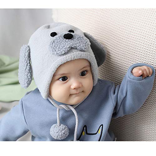 Tomppy Newborn Infant Baby Fleece Beanie Caps Winter Warm Cartoon Animal Furry Hat for Unisex Toddler (Free, Gray)