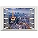 BooDecal Eiffel Tower in Paris Romantic Scenery 3D Fake Window Decorative Decals Interior Room Wall Stickers for Bedroom Living Room Playroom Decals 24 inches x 16 inches