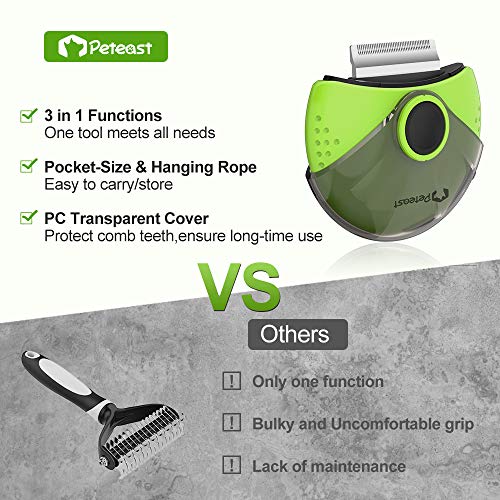 Peteast Pet Grooming Brush, Portable 3 in 1 Efficient Comb Reduces Hair Shedding/Tangles for Dog Cat Small Animal - Thumbnail 4