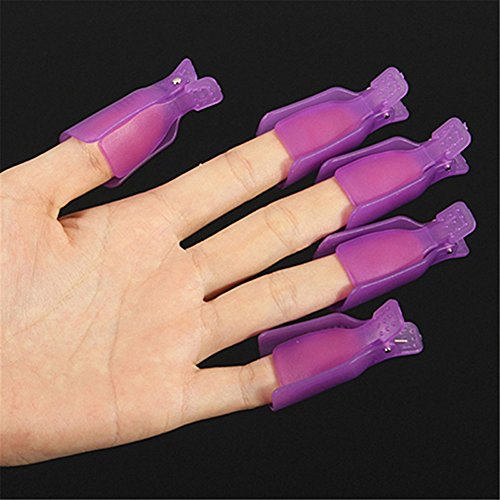 Sanwood Professional 10pcs Durable Reusable Plastic Nail Art UV Gel Polish Soak Off Remover Wrap Cleaner Clip Cap Tool (Purple)