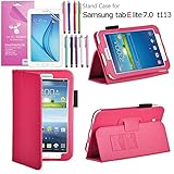 Galaxy Tab E Lite 7.0 Case, EpicGadget(TM) Galaxy E Lite Premium PU Leather Folding Folio Cover Case with Built in Stand For Tab E Lite 7 inch T113 + Screen Protector + 1 Pen (Hot Pink Leather Cover)