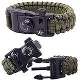 Paracord Survival Bracelet 500 LB - Hiking Gear Travelling Camping Gear Kit - 12-in-1 Parachute Rope Bracelet,Flint,Fire Sticks,Compass Stone,Thermometer,Survival Knife,Whistle By RNS STAR