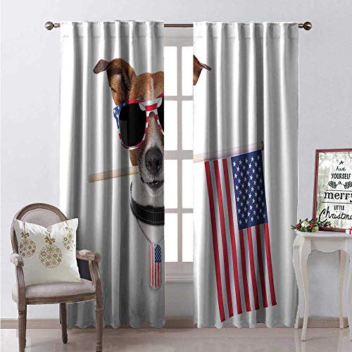 Hengshu Dog Lover Blackout Window Curtain American Dog Usa Flag