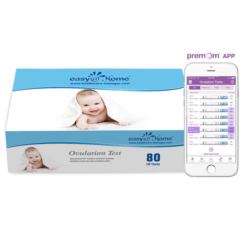 Easy@Home Ovulation Test Strips, 80 Pack Fertility Tests, Ovulation Predictor Kit, FSA Eligible, Powered by Premom Ovulation Predictor iOS and Android App, EZW2-S-80