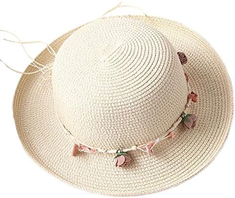 Cosanter Flanging Straw Sun Hat Bowler Hat with Flower Band Summer Beach Hat for Women Ladies
