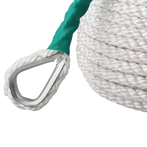 big-autoparts 1-2 inch by 100 feet Three Strand Anchor Rope Breaking Strain 5850 lb Nylon Three Strand Anchor Rope Strap with Thimble for Boat Ship Yacht Jet Ski