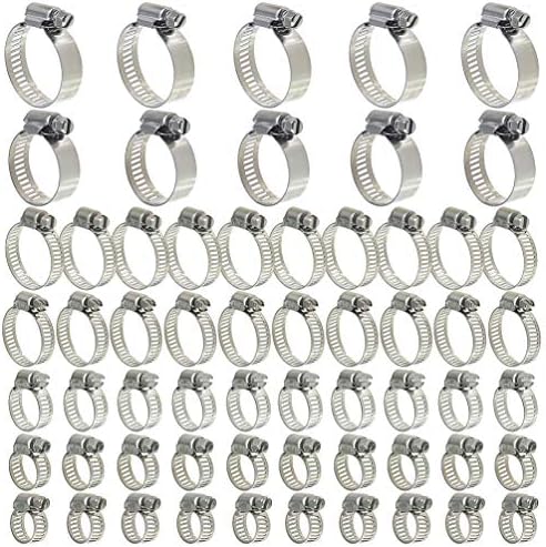 AGGKY 7 Size Hose Clips, 60Pcs Adjustable 8-38mm Range Stainless Steel Worm Drive Pipe Clamps Assortment Kit for Fuel Line,Water Pipe, Rubber Gas Hose, etc
