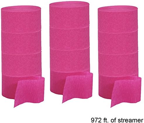 Crepe Paper Party Streamer Decorations 12 - 81 foot Rolls for Party Wedding Shower DIY (Hot Pink)