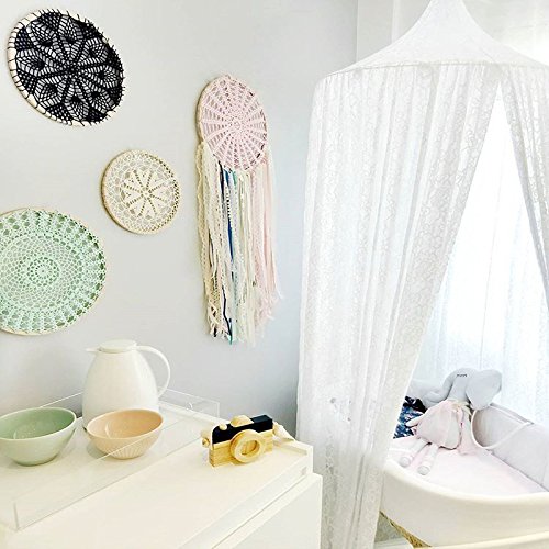 Dix-Rainbow Princess Girls Bed Canopy Castle, Kids Pink Crib Bed Canopy, Round Dome Lace Crown Mosquito Net Canopy, Kids Play Tent, Reading Nook Canopy for Girls, Babies & Toddlers Height 270cm/107 in