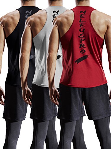 Neleus Men's 3 Pack Mesh Workout Muscle Tank Top,5007,Black,Grey,Red,US M,EU L