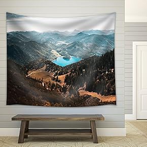 Landscape with Mountains and Valley - Fabric Wall Tapestry Home Decor - 51x60 inches