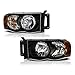 VIPMOTOZ Black Housing OE-Style Headlight Headlamp Assembly For 2002-2005 Compatible with Dodge RAM 1500 2500 3500 Pickup Truck, Driver & Passenger Side