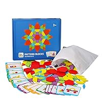 YOOMUN 155 pcs Wooden Pattern Blocks Set- Geometric Shape Pieces and 24 Design Cards Brain Teasers STEM Gift for Kids