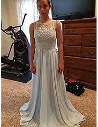 Lovelybride vestido de fiesta rosa, una línea larga, chifón prom dama vestido de boda