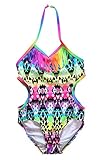 Attraco Little Big Girls Fringe Hollow-Out Rainbow Wave Stripe One Piece Swimsuit