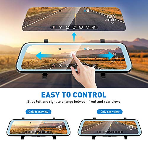 AUTOLOVER Mirror Dash Camera 9.66 inch Backup Camera 1080P Dash Cam Front and Rear Full Touch Screen Rear View Mirror Camera with Loop Recording, Parking Monitor, Night Vision, Waterproof Rear Camera
