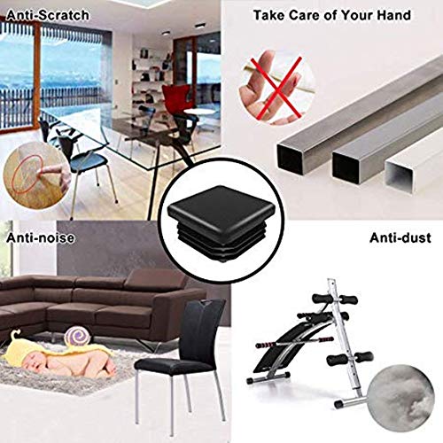 2 Inch Square Black Plastic Plug, Anti-Slip End Cap, Fence Post Pipe Cover Tube Chair Glide Insert Finishing Plug(Black,Pack of 10)