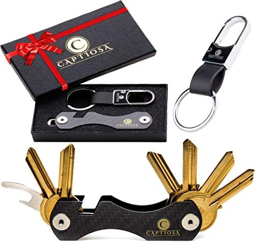 Compact Key Organizer Keys Holder Keychain Made of Carbon Fiber Smart Bottle & Sim Opener Premium Pocket Key Chain Carabiner up to 24 Keys - Loop Piece for Car FOB - Great Gift for Mens
