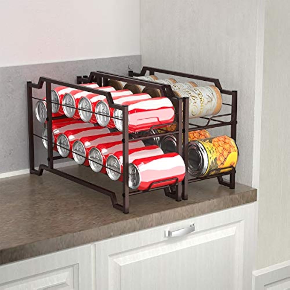 2Pack Soda Can Beverage Dispenser Rack, Stackable Storage Organizer