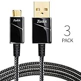 [3-Pack 6.5ft] Zeskit Gold Plated | Quick Charge Supported | Nylon Braided Micro USB Charging and Sync Cable - Durable Anti-Scratches Housing - for Samsung Moto HTC Nexus Android Smartphones Kindle