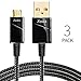[3-Pack 6.5ft] Zeskit Gold Plated | Quick Charge Supported | Nylon Braided Micro USB Charging and Sync Cable - Durable Anti-Scratches Housing - for Samsung Moto HTC Nexus Android Smartphones Kindle