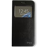 Galaxy S7 Case,Window View With Invisible Magnetic Closure Flip Leather Wallet Cover Folio Case Stand Card Holder Slot for Samsung Galaxy S7 (Black)