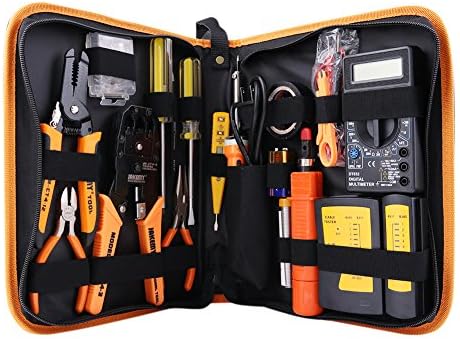 Professional Network Computer Maintenance Repair Tools Set(9V Battery Included), RJ-11 RJ-12 RJ-45 CAT5 CAT5e Network Tool Kit
