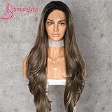 Sapphirewigs Black Ombre Brown Heat Resistant Hair Natural Wave Type Hand Tied Perruque Synthetic Lace Front Wig For Wedding Party