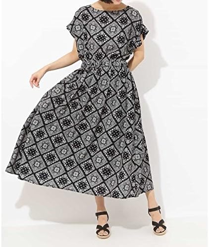Amazon Co Jp エル レディス Elle プリントロングワンピース ネイビー M 服 ファッション小物