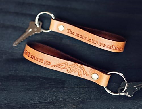 Leather Personalized Key chain, Custom Leather Key ring, Custom text, mountains, heart, arrow, infinity, tribal stamps, The mountains are calling and I must go