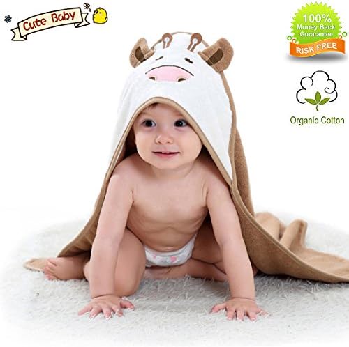 Organic Hooded Baby Towel Bathing Cotton Blanket Washcloth Luxury Soft Comfortable Long Cows for Newborns Infants Toddlers Kids Boys and Girls
