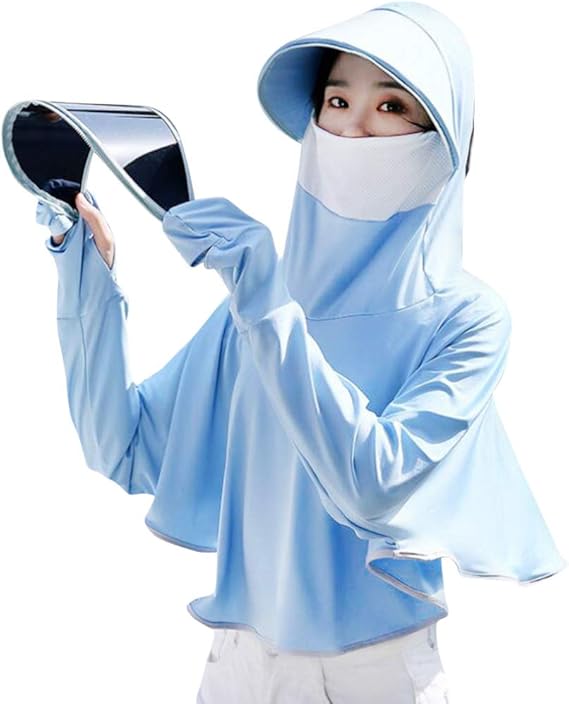 KESYOO Women Sun Protection Cape Ice Silk UV Sun Block Cloak with Face