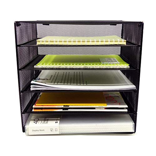 GDinDinFan Mesh Desk Organizer File Paper Documents Letter Tray with 5 Stackable Sorter,Black - Thumbnail 6