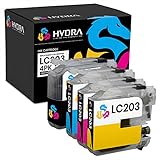 Hydra Compatible Ink Cartridge Replacement for Brother LC203 High Yield (1 Black, 1 Cyan, 1 Magenta, 1 Yellow, 4-Pack) for MFC-J460DW, MFC-J480DW, MFC-J485DW, MFC-J680DW, MFC-J880DW, MFC-J885DW