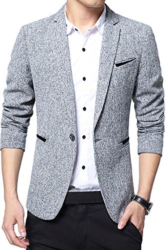 SY Mens Blazer One Button Casual Coat Slim Fit Basic Jacket US M/Asian 3XL Gray 5188