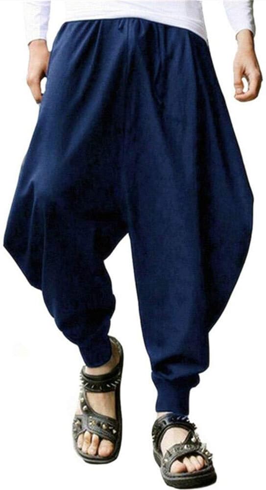 CLANMILUMS Men's Cotton Harem Yoga Baggy Genie Boho Pants