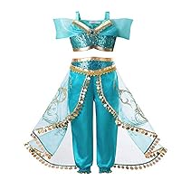 HIPOLOTUS Girls Princess Dress Up Costumes Fancy Dress, Halloween Party Dress Up Teal_Gold