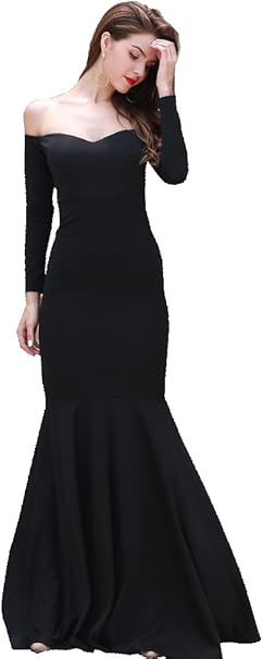 Miss Ord Women S Long Sleeve Word Shoulder Mermaid Floor Length Dress Party Gown