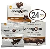 Energems Dark Chocolate Energy Boost with Caffeine, Vitamin B, Vitamin D, Antioxidants, with L-Theanine - Contains 72 Chocolate Dietary Supplement Gems (1 Box w/24 bags)