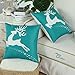 CaliTime Pack of 2 Soft Canvas Throw Pillow Covers Cases for Couch Sofa Home Decoration Christmas Holiday Reindeer with Stars Print 18 X 18 Inches Teal