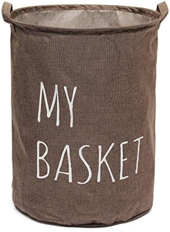 VIVIMONKEY Laundry Basket Linen Cotton Foldable Round Waterproof Coating Hamper Storage Bag Toy Storage Basket Box 15.7" x 18.9" (Coffee)