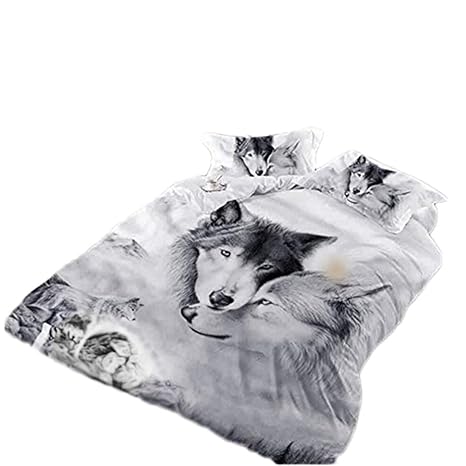 Onlyway Set mit Bettbezug Sets Wolf Bettwäsche-Set für Bett mit Wölfe mit 3D-Bettwäsche- und Kissenbezug, Polyester, schwarz/