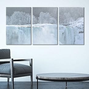 3 Panel Canvas Wall Art - Landscape Frozen Waterfall in Winter - Giclee Print Gallery Wrap Modern Home Art Ready to Hang - 16"x24" x 3 Panels