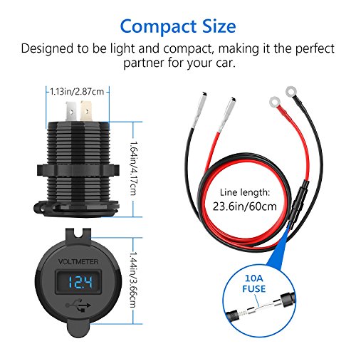 HiGoing 12V/24V Marine USB Outlet, Waterproof QC3.0 Dual USB Charger Socket with Voltage LED Digital Display for Car Boat Motorcycle Mobile (Upgraded with QC3.0) - Thumbnail 3