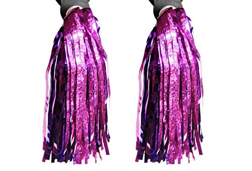 TOPWEL 1 PAIR Kids Bike Scooter Handlebar Streamers Sparkle Pom Pom Tassels Children Scooter Bicycle Grips Ribbon Baby Carrier Accessories Easy Attachment to Bike's Handlebars (Purple) - Thumbnail 3